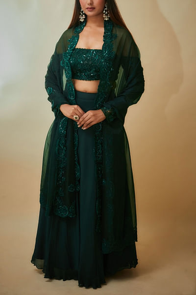 Green cutdana embroidery lehenga set