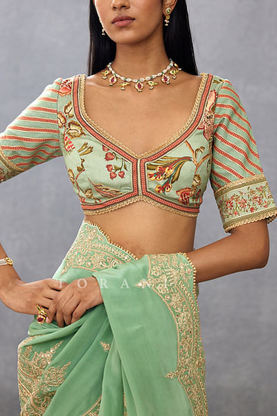 Green dori hand embroidery blouse