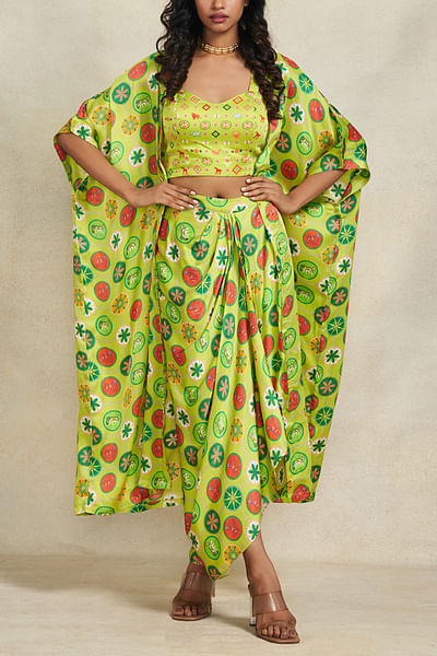 Green elephant print sarong draped skirt