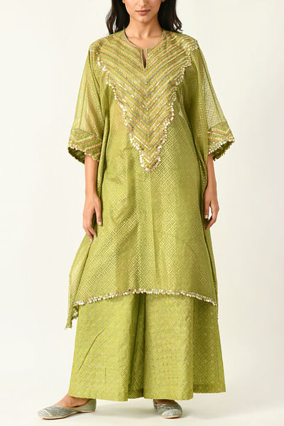 Green embellished kaftan set