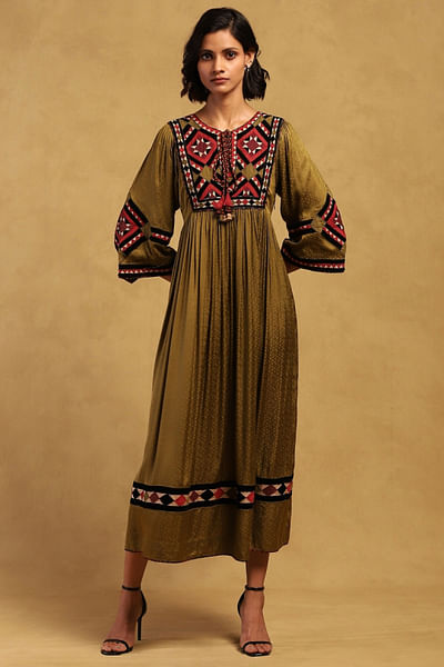 Green embroidered dress