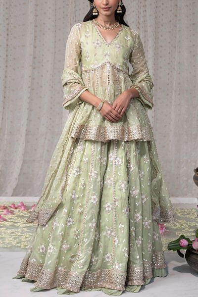 Green embroidered lehenga set