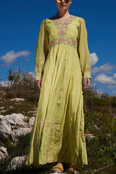 Green embroidered maxi
