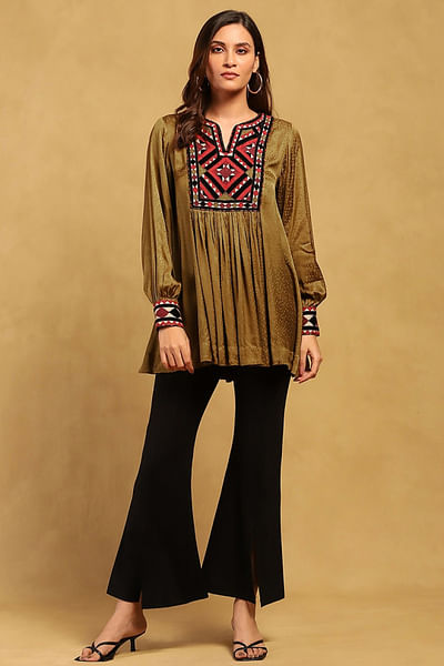 Green embroidered top