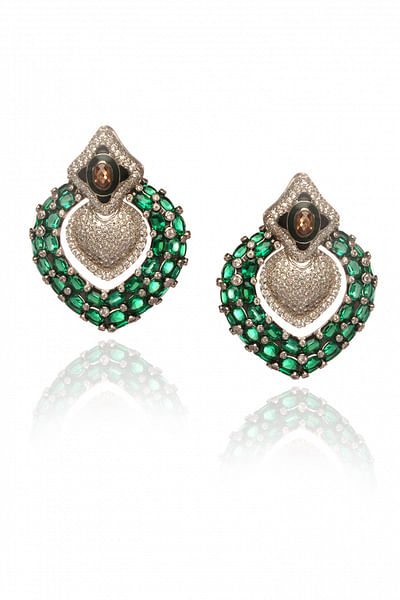 Green emerald and cubic zirconia earrings