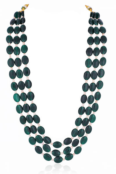 Green emerald bead and pearl layered necklace