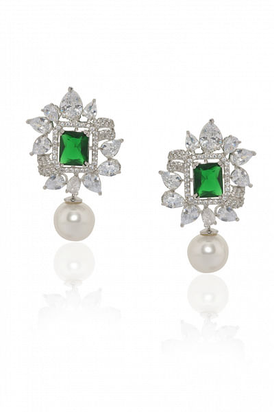 Green faux diamond earrings