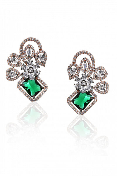 Green faux diamond embellished earrings