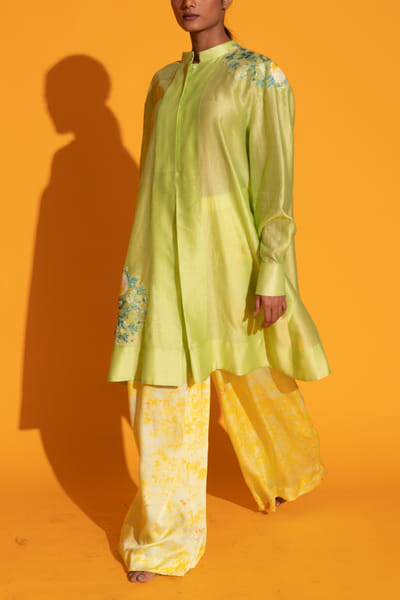 Green floral embroidery tunic set