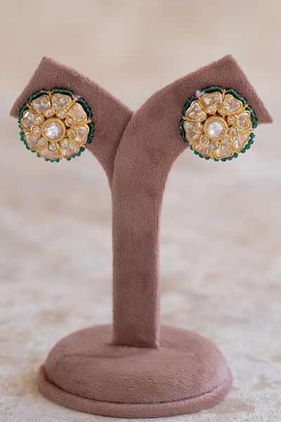 Green floral polki earrings