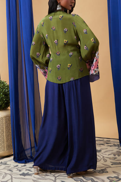 Soup by Sougat Paul Green floral print angrakha co-ords SSPNOV2306