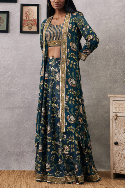 Soup by Sougat Paul Green floral printed lehenga set SSPJANDP22305