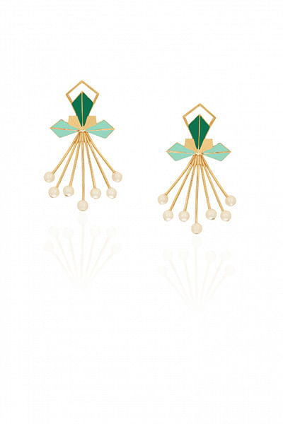 Green gold plated pearl earrings