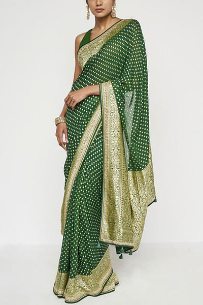 Green handwoven banarasi sari set