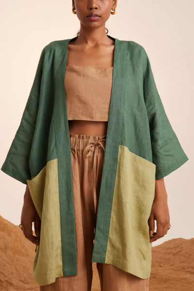 Green handwoven linen cape
