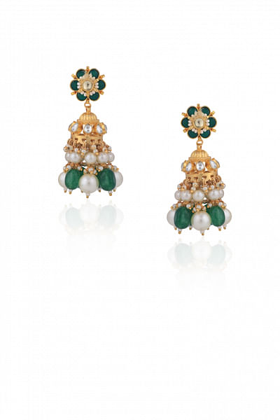Green jadtar and pearl jhumkas
