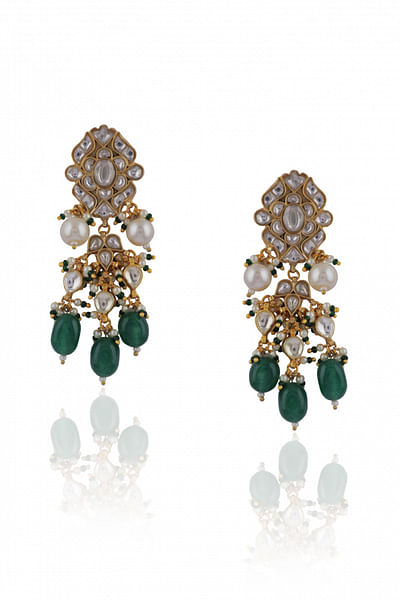Green jadtar stone embellished earrings
