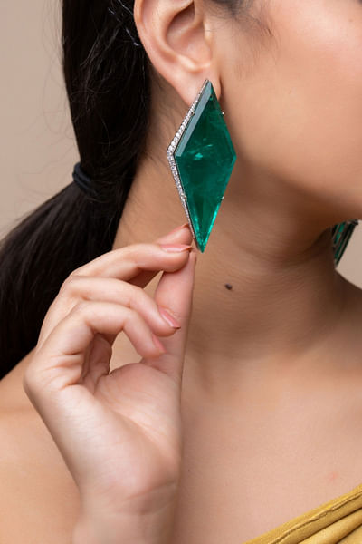 Green kite shaped doublet earrings