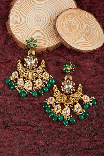 Green kundan and onyx earrings