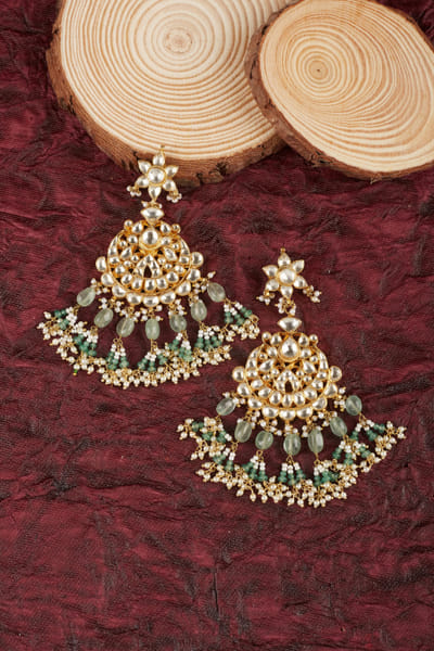 Preeti Mohan Green kundan and pearl chandbalis PRMDEC23024