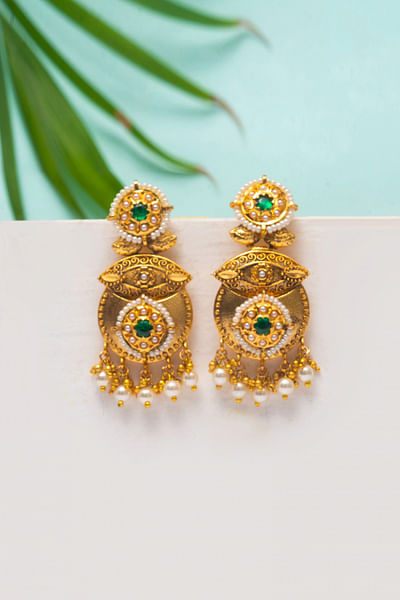Green kundan embellished earrings