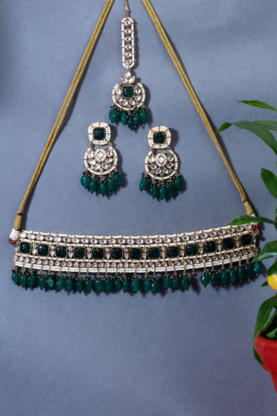 Green kundan polki choker set