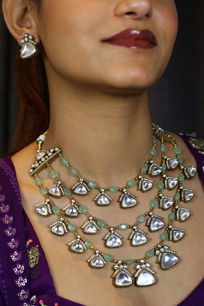 Green kundan polki layered necklace