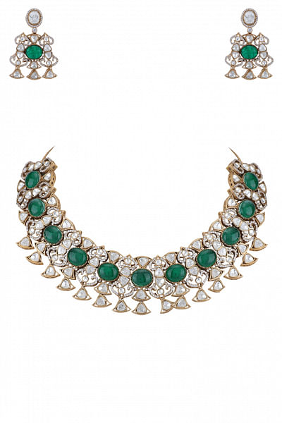 Green kundan polki necklace set