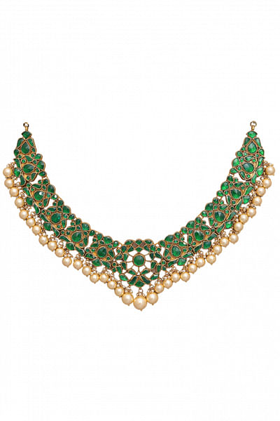 Green kundan polki necklace set