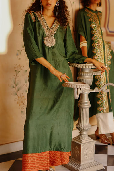 Green marodi embroidered kurta set