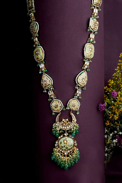Green meenakari kundan long necklace