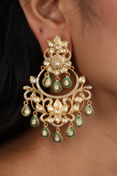 Sica Jewellery Green moissanite polki chandelier earrings SICMAY23011