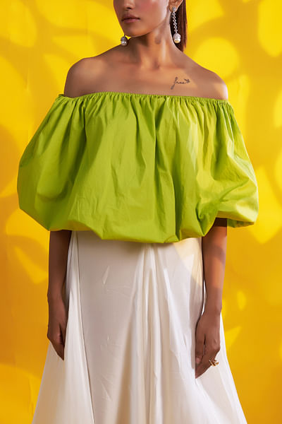 Green off-shoulder balloon top