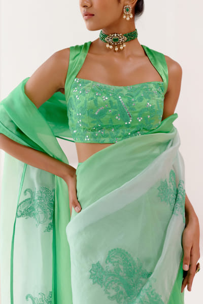 Devnaagri Green ombre dori embroidery sari set DEVOCT2318