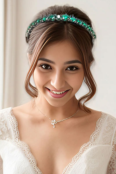 Green oval rhinestone hairband