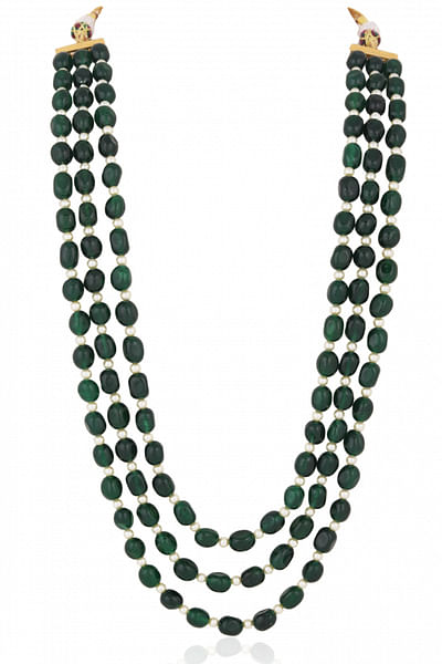 Green pearl and emerald bead layered necklace