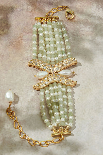 Green pearl and polki embellished bracelet