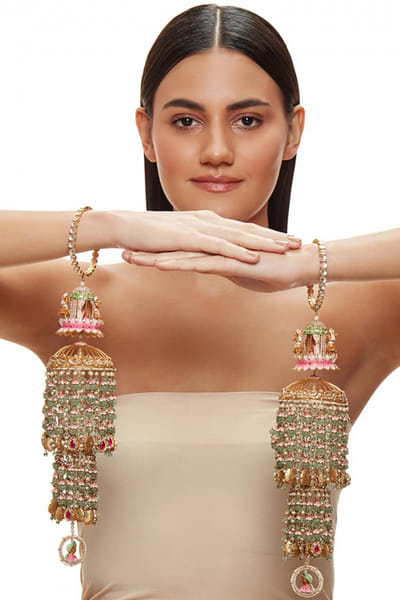 Green pearl and semi-precious beads kaleera set