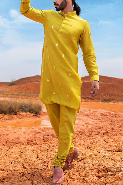 Green pineapple motif embroidery kurta set