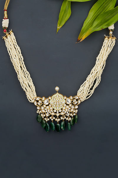 Green polki and pearl necklace