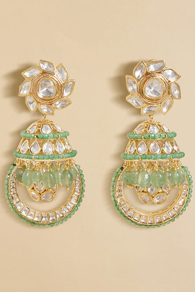 Green polki beads jhumkas