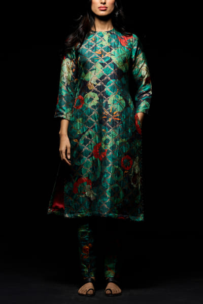 Green printed kurta