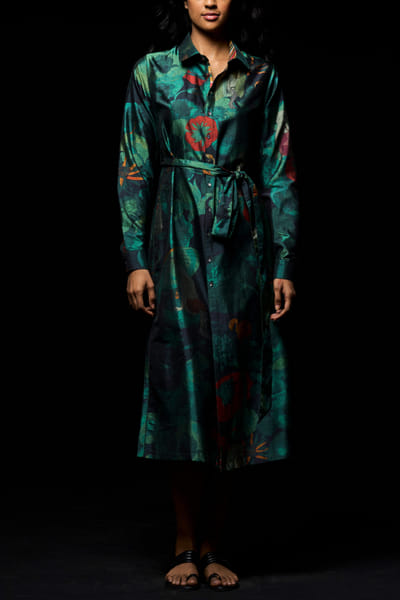 Green printed shirt dress