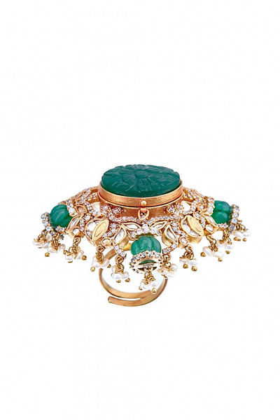 Green semi-precious bead multi-function ring