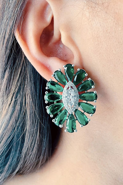Green semi-precious stone stud earrings