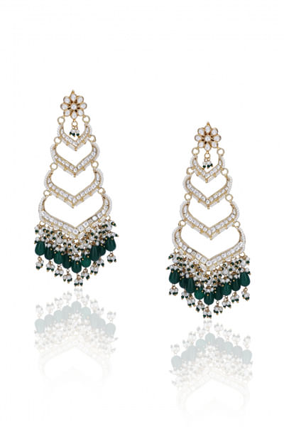 Green stone and kundan chandelier earrings