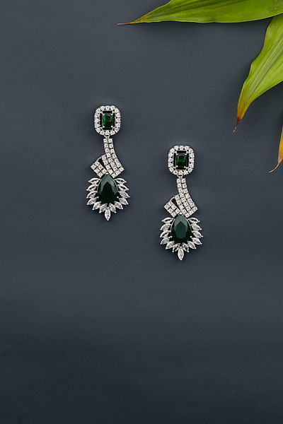 Green stone and marquise zircon earrings