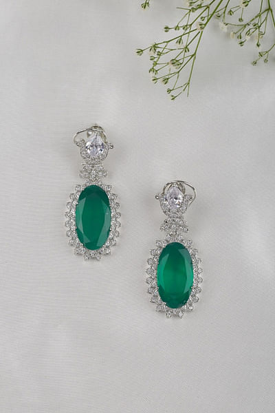 Green stone faux diamond earrings