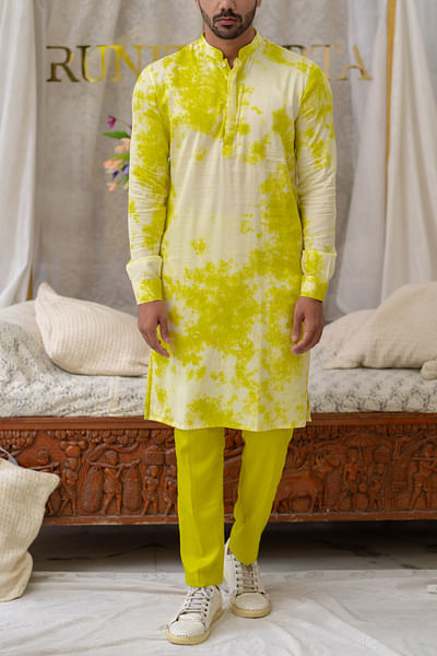 Green tie-dye kurta set