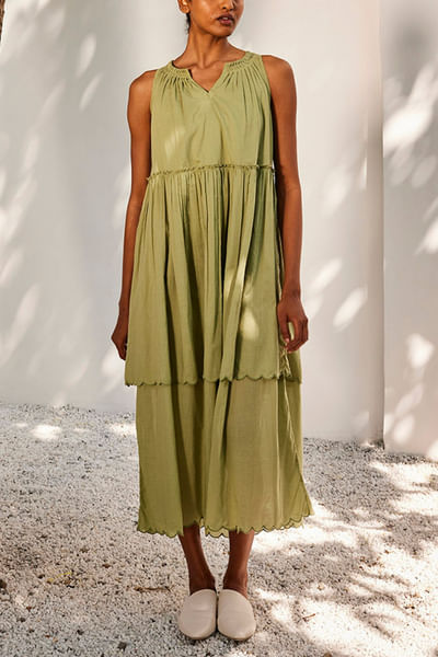 Green tiered and layered dress
